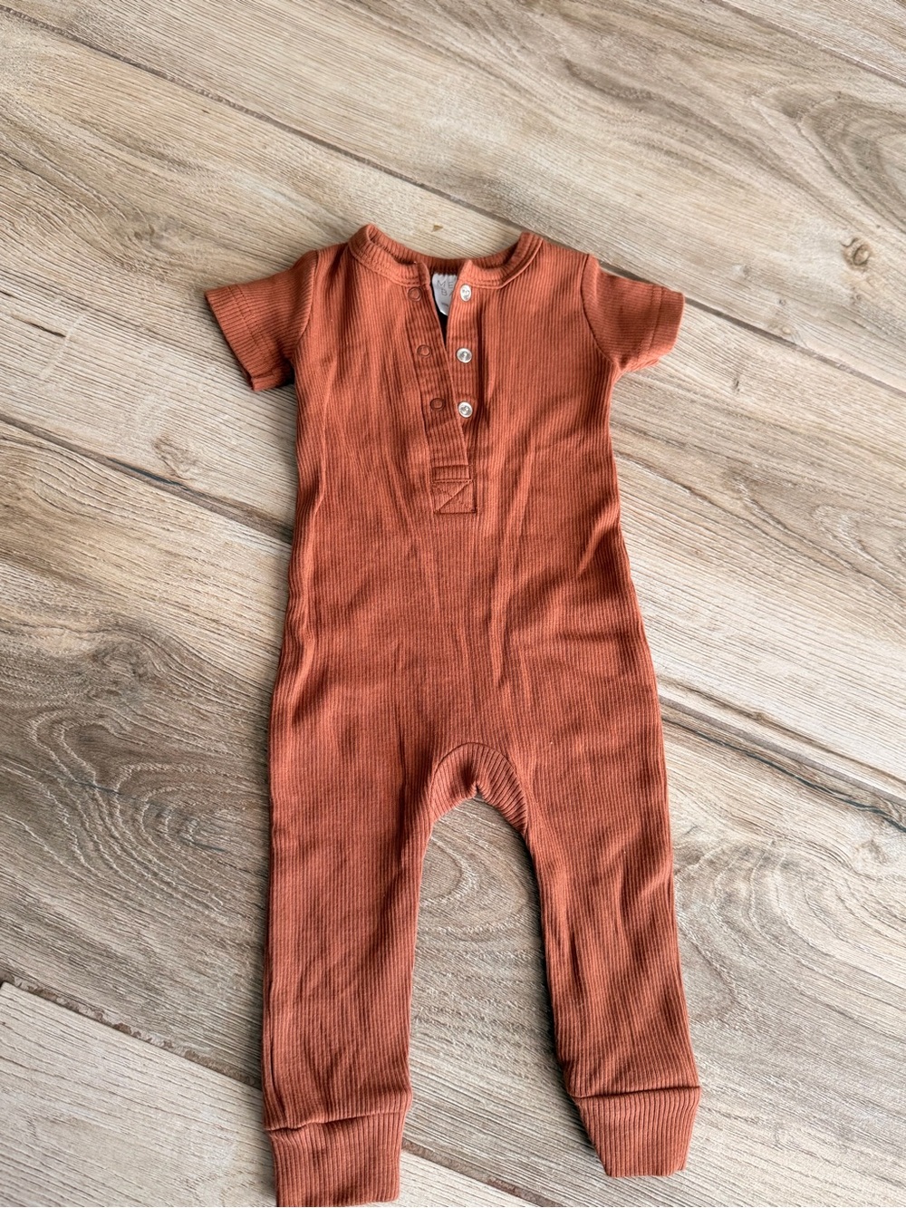Rust Ribbed Short-Sleeve Baby One-Piece Bodysuit